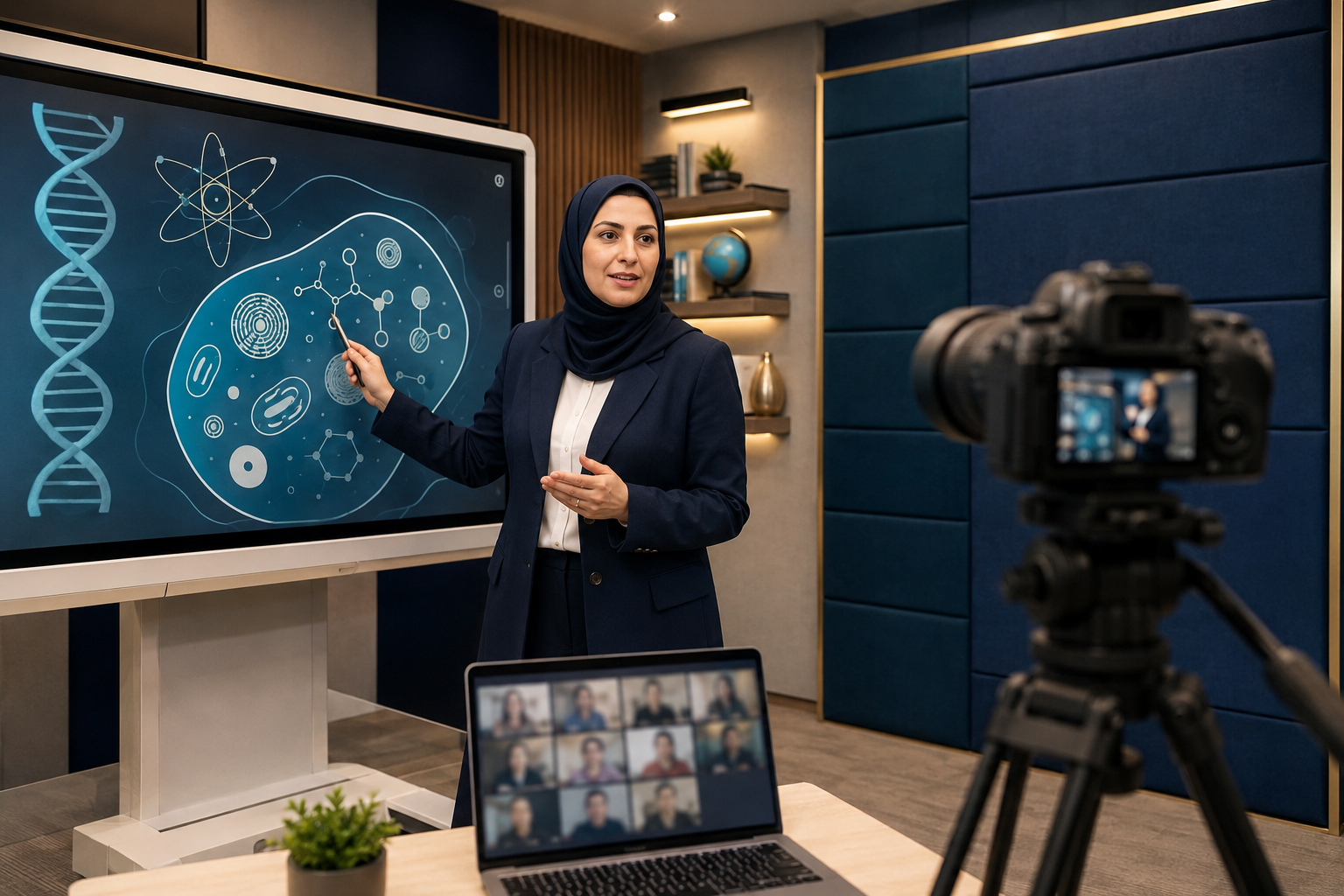 طلبة أكاديمية المعرفة يستخدمون الحواسيب والأجهزة اللوحية داخل الفصل الذكي